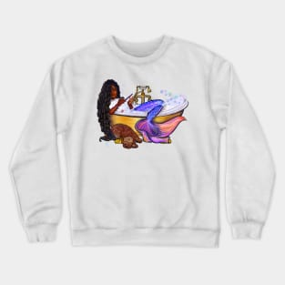 Mermaid self care - Mermaid filing her nails and wearing long braids relaxing in luxurious bubble bath having a moment of tranquility  ! Crewneck Sweatshirt